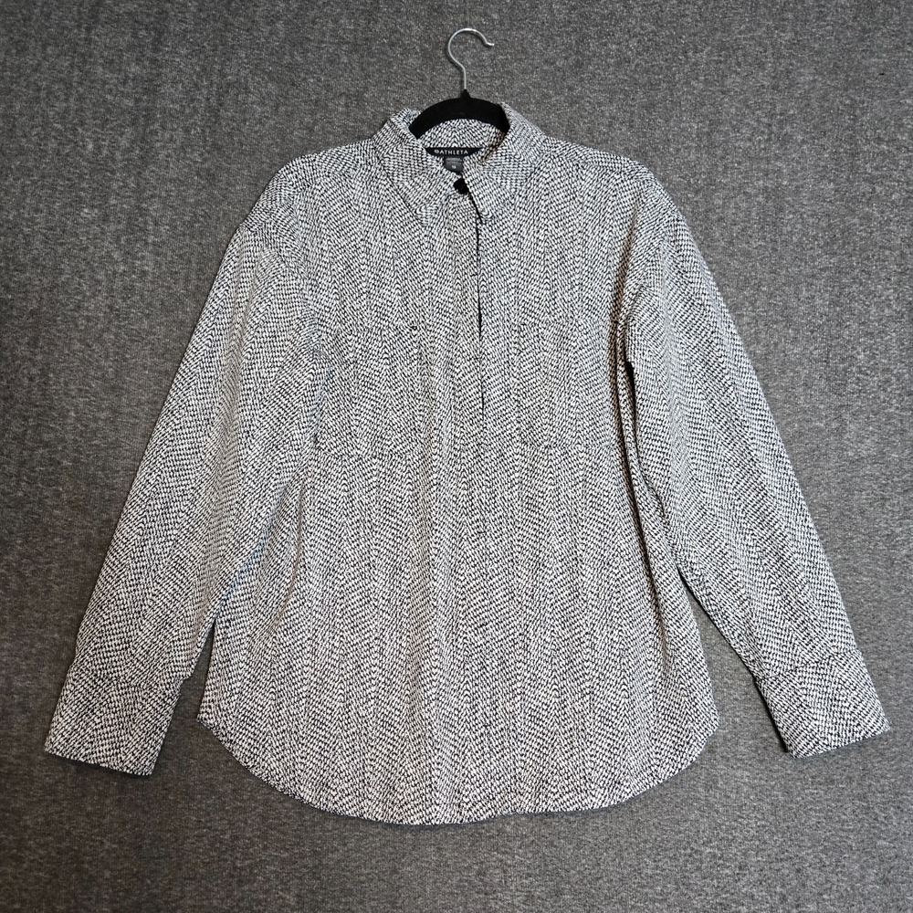Athleta Black White Textured Braiden Button Up Long Sleeve Shirt Shacket Size XS